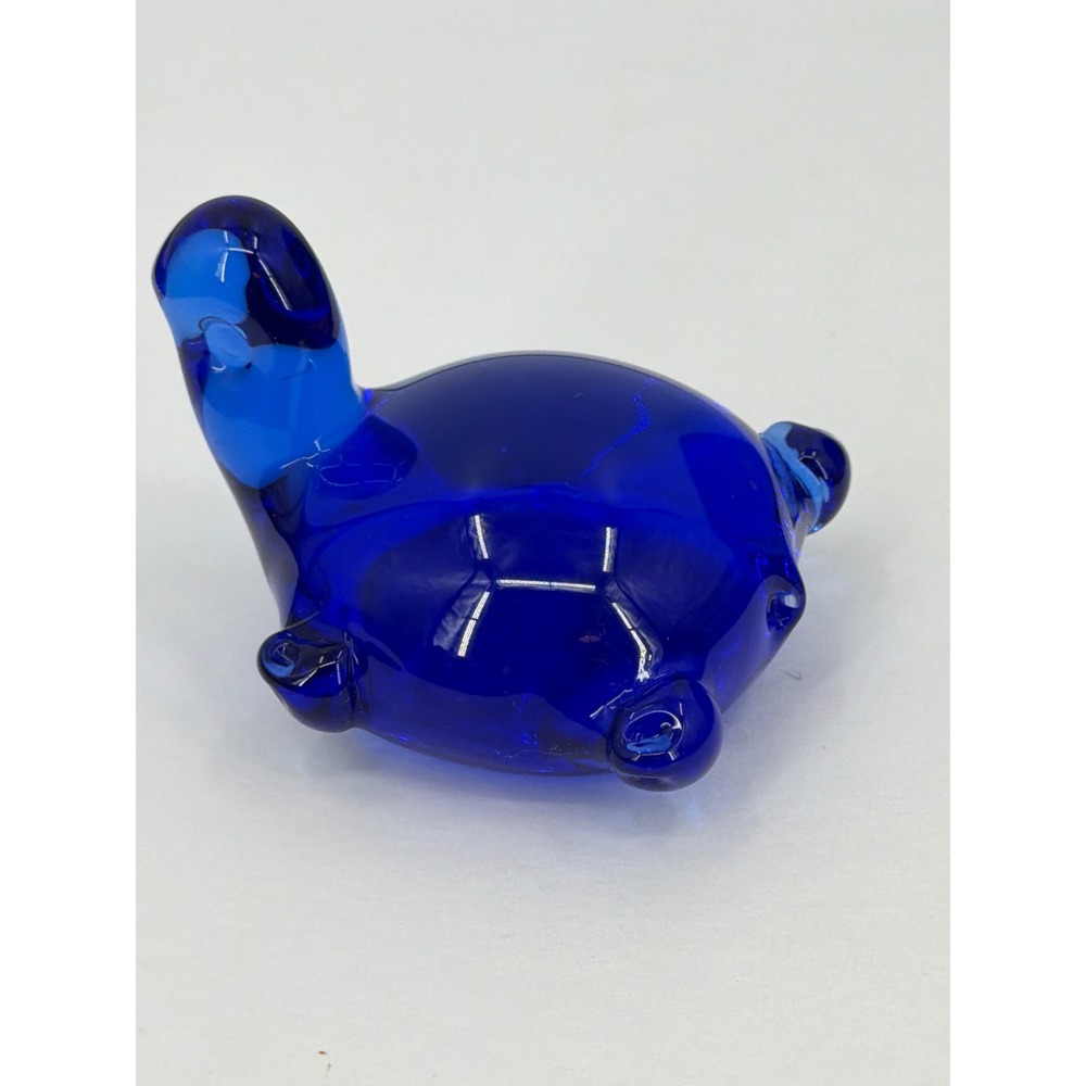 Cobalt Blue Art Glass Turtle Figurine Hand Blown Glass Animal Paperweight Decor